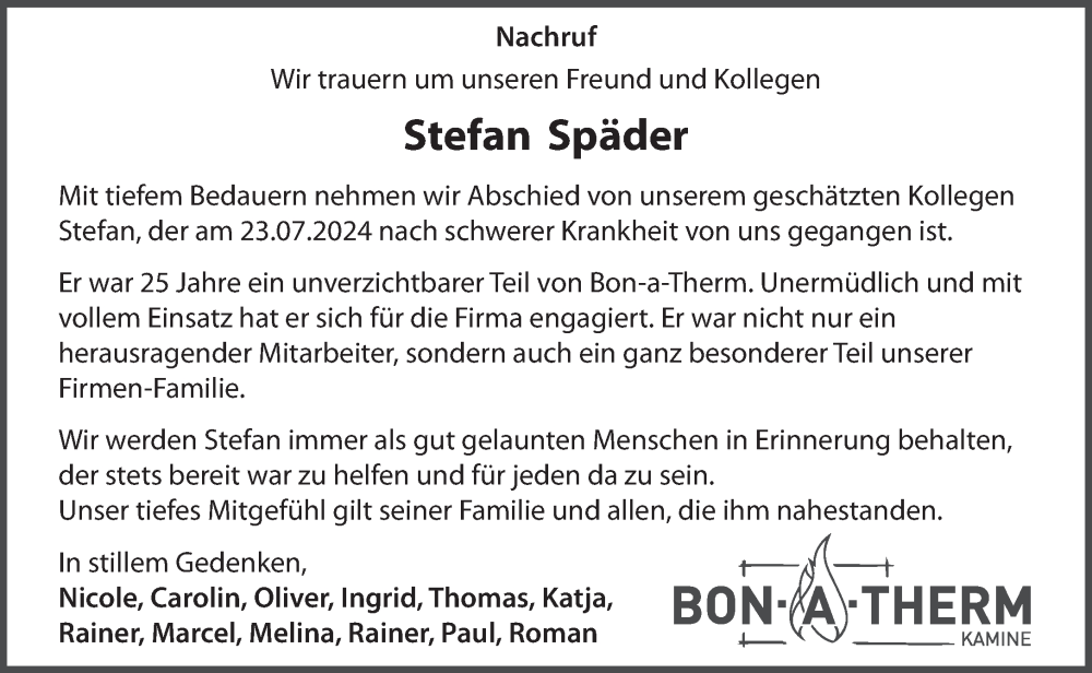  Traueranzeige für Stefan Späder vom 25.07.2024 aus trierischer_volksfreund