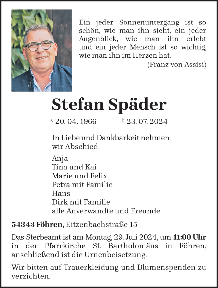  Traueranzeige für Stefan Späder vom 25.07.2024 aus trierischer_volksfreund