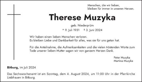 Traueranzeige von Therese Muzyka von trierischer_volksfreund