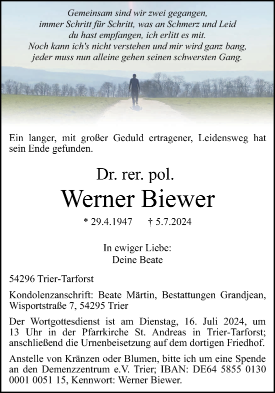 Traueranzeige von Werner Biewer von trierischer_volksfreund