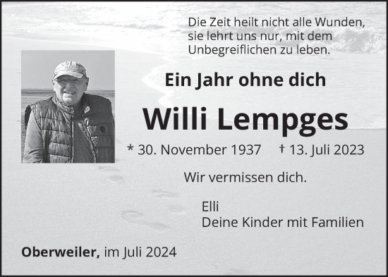 Traueranzeige von Willi Lempges von trierischer_volksfreund