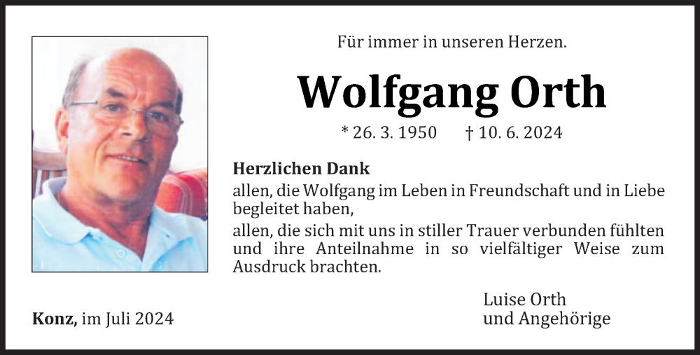  Traueranzeige für Wolfgang Orth vom 20.07.2024 aus trierischer_volksfreund