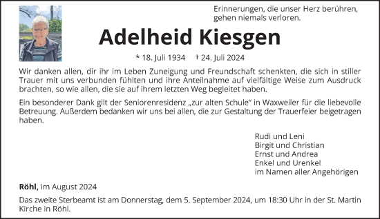 Traueranzeige von Adelheid Kiesgen von trierischer_volksfreund
