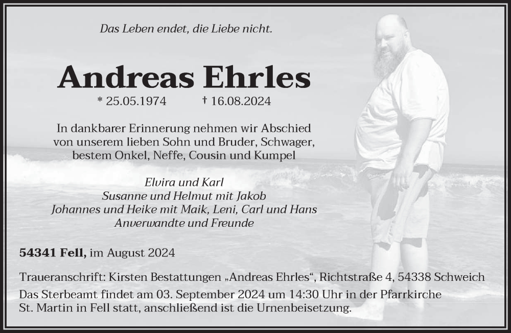  Traueranzeige für Andreas Ehrles vom 24.08.2024 aus trierischer_volksfreund