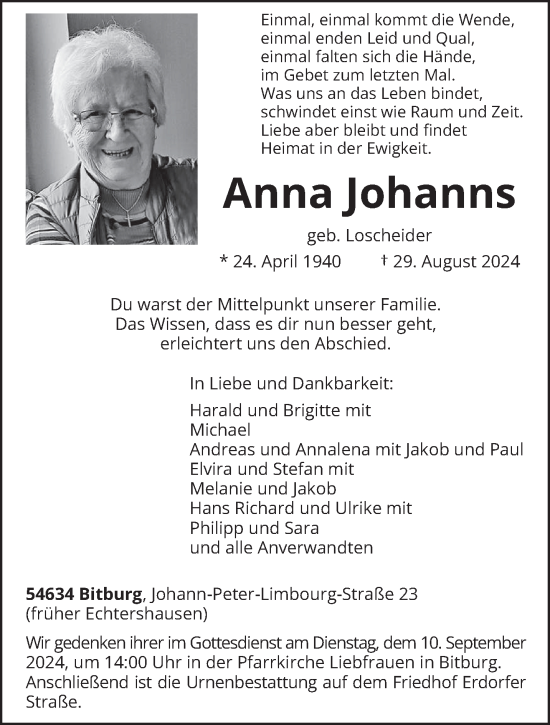 Traueranzeige von Anna Johanns von trierischer_volksfreund