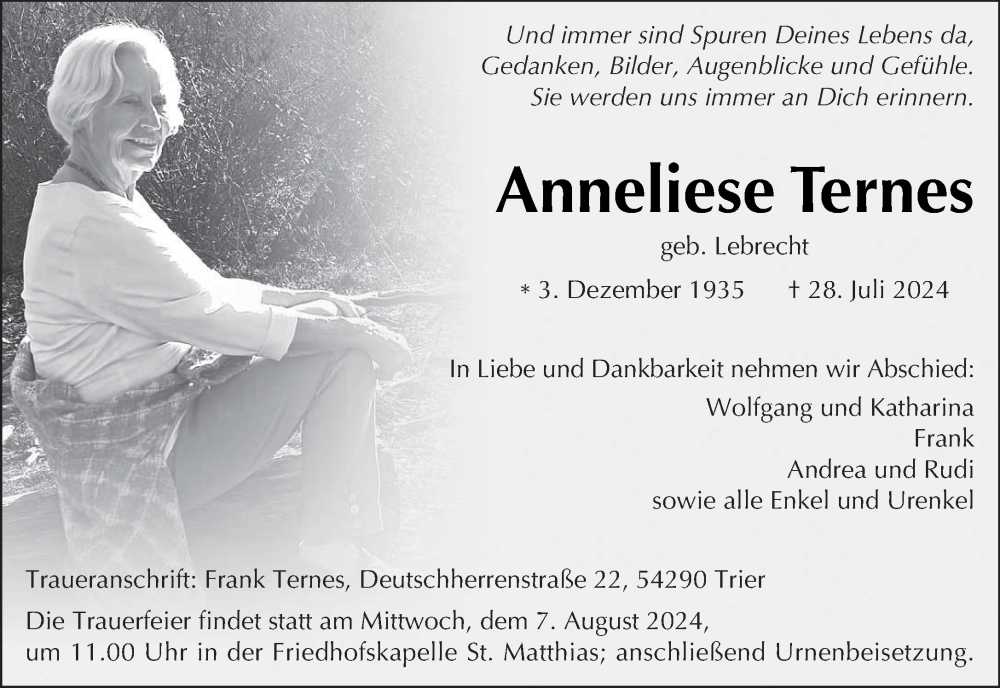  Traueranzeige für Anneliese Ternes vom 03.08.2024 aus trierischer_volksfreund