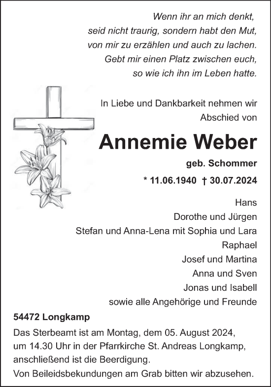 Traueranzeige von Annemie Weber von trierischer_volksfreund