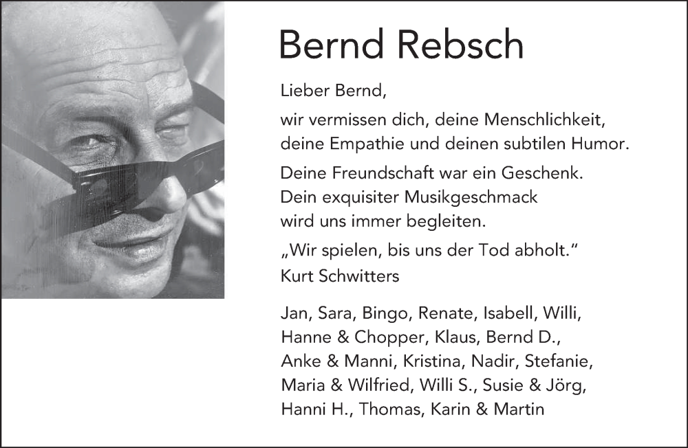  Traueranzeige für Bernd Rebsch vom 31.08.2024 aus trierischer_volksfreund