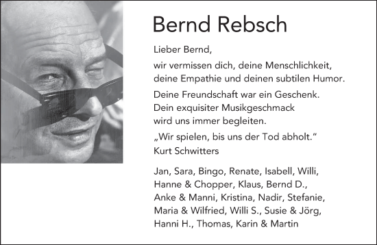 Traueranzeige von Bernd Rebsch von trierischer_volksfreund