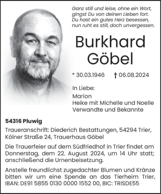 Traueranzeige von Burkhard Göbel von trierischer_volksfreund