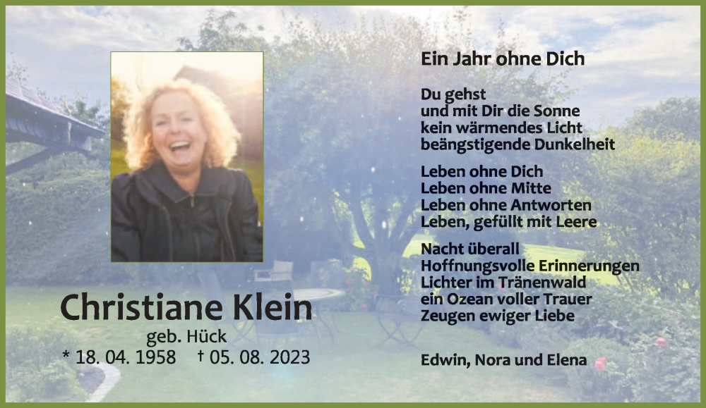  Traueranzeige für Christiane Klein vom 05.08.2024 aus trierischer_volksfreund