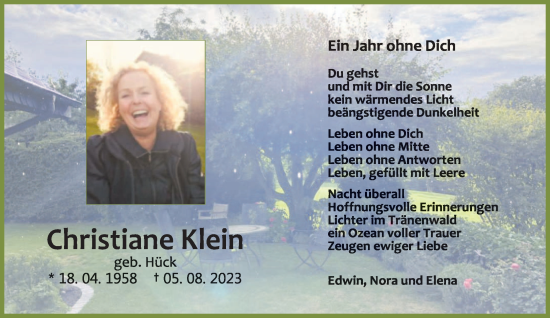 Traueranzeige von Christiane Klein von trierischer_volksfreund