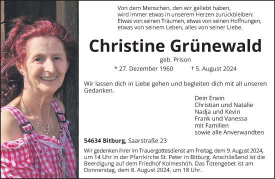 Traueranzeige von Christine Grünewald von trierischer_volksfreund