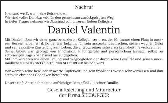 Traueranzeige von Daniel Valentin von trierischer_volksfreund