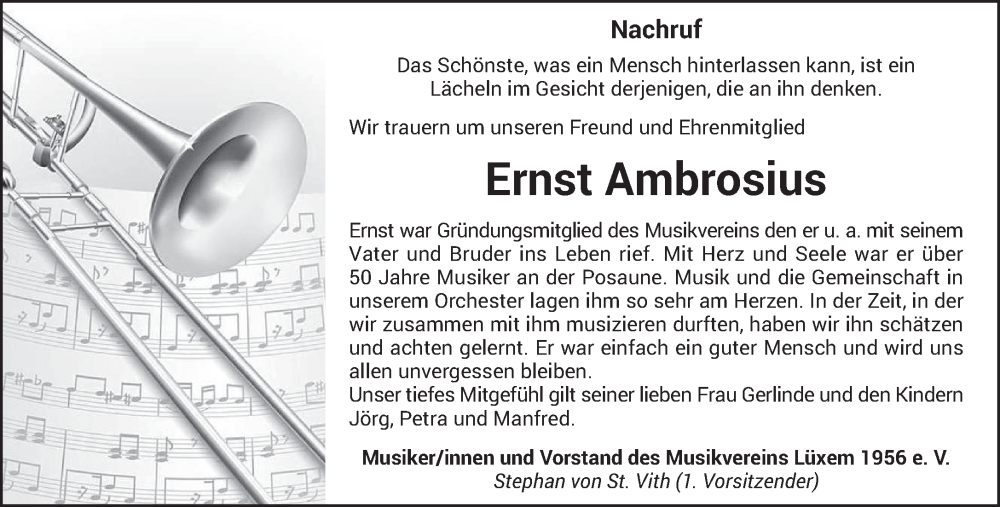  Traueranzeige für Ernst Ambrosius vom 24.08.2024 aus trierischer_volksfreund