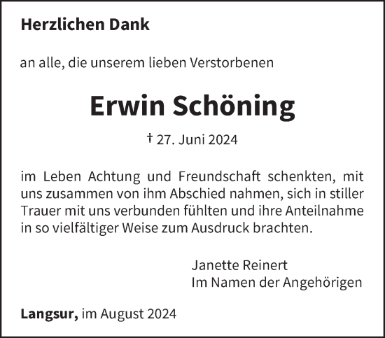 Traueranzeige von Erwin Schöning von trierischer_volksfreund
