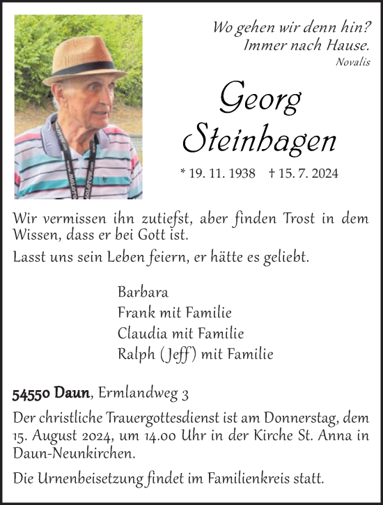 Traueranzeige von Georg Steinhagen von trierischer_volksfreund