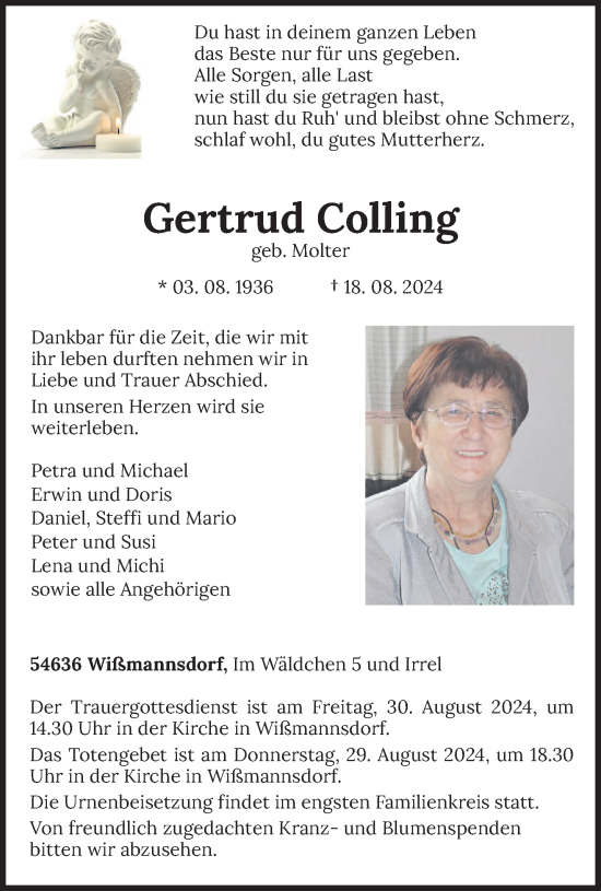 Traueranzeige von Gertrud Colling von trierischer_volksfreund