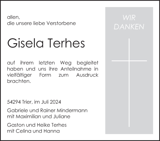 Traueranzeige von Gisela Terhes von trierischer_volksfreund
