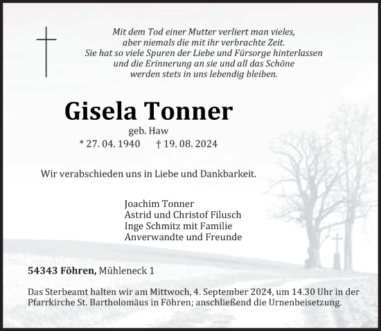 Traueranzeige von Gisela Tonner von trierischer_volksfreund