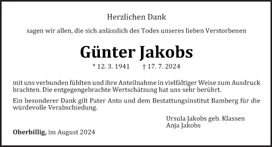 Traueranzeige von Günter Jakobs von trierischer_volksfreund
