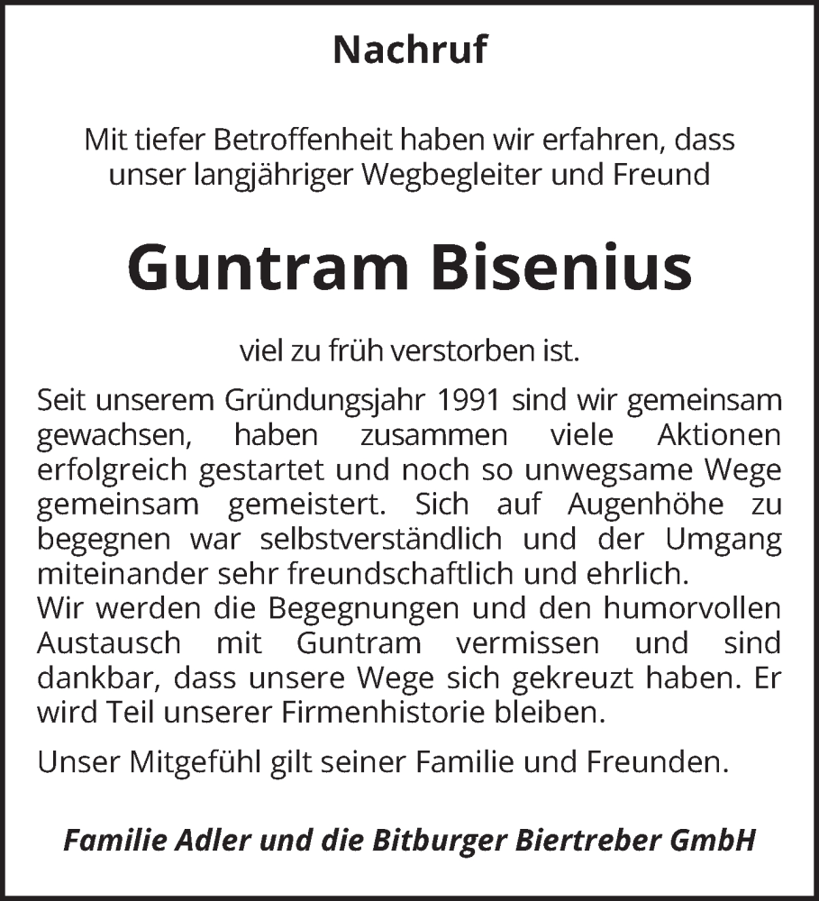  Traueranzeige für Guntram Bisenius vom 28.08.2024 aus trierischer_volksfreund