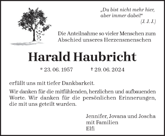 Traueranzeige von Harald Haubricht von trierischer_volksfreund