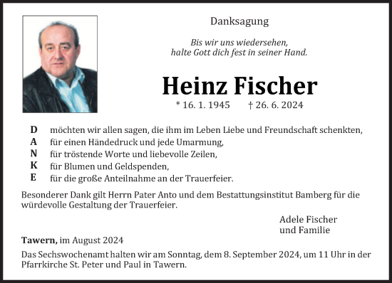 Traueranzeige von Heinz Fischer von trierischer_volksfreund