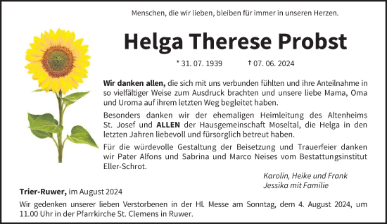 Traueranzeige von Helga Therese Probst von trierischer_volksfreund