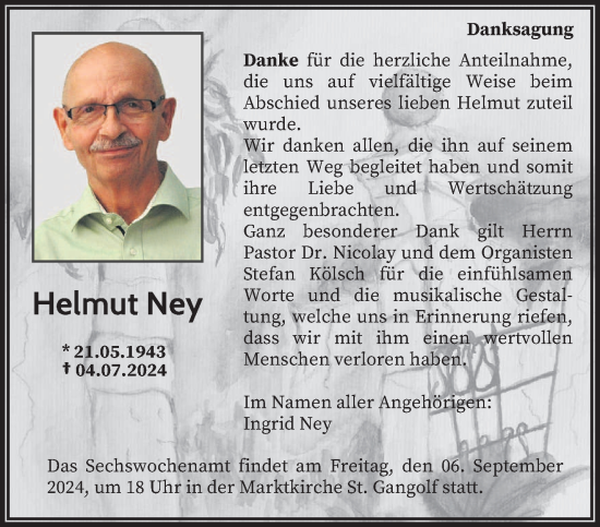 Traueranzeige von Helmut Ney von trierischer_volksfreund