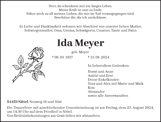 Traueranzeige von Ida Meyer von trierischer_volksfreund