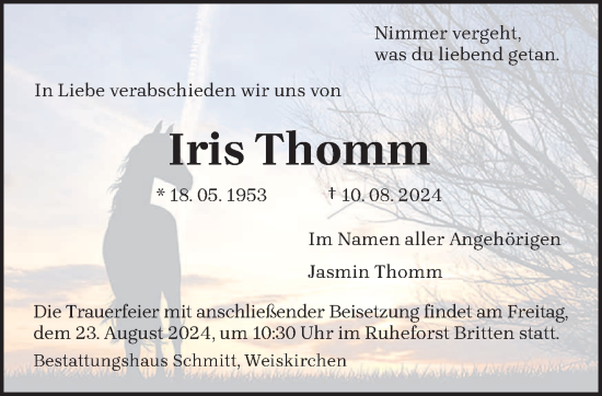 Traueranzeige von Iris Thomm von trierischer_volksfreund