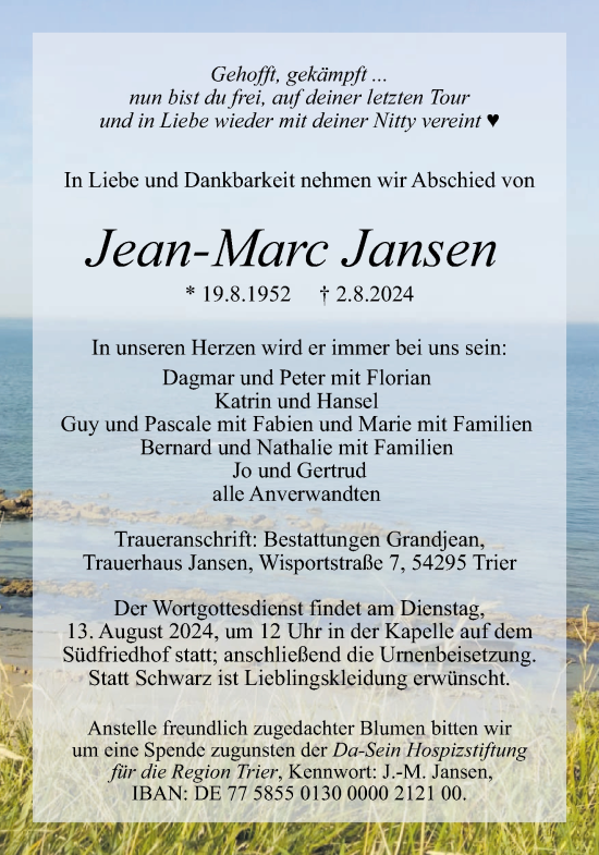Traueranzeige von Jean-Marc Jansen von trierischer_volksfreund