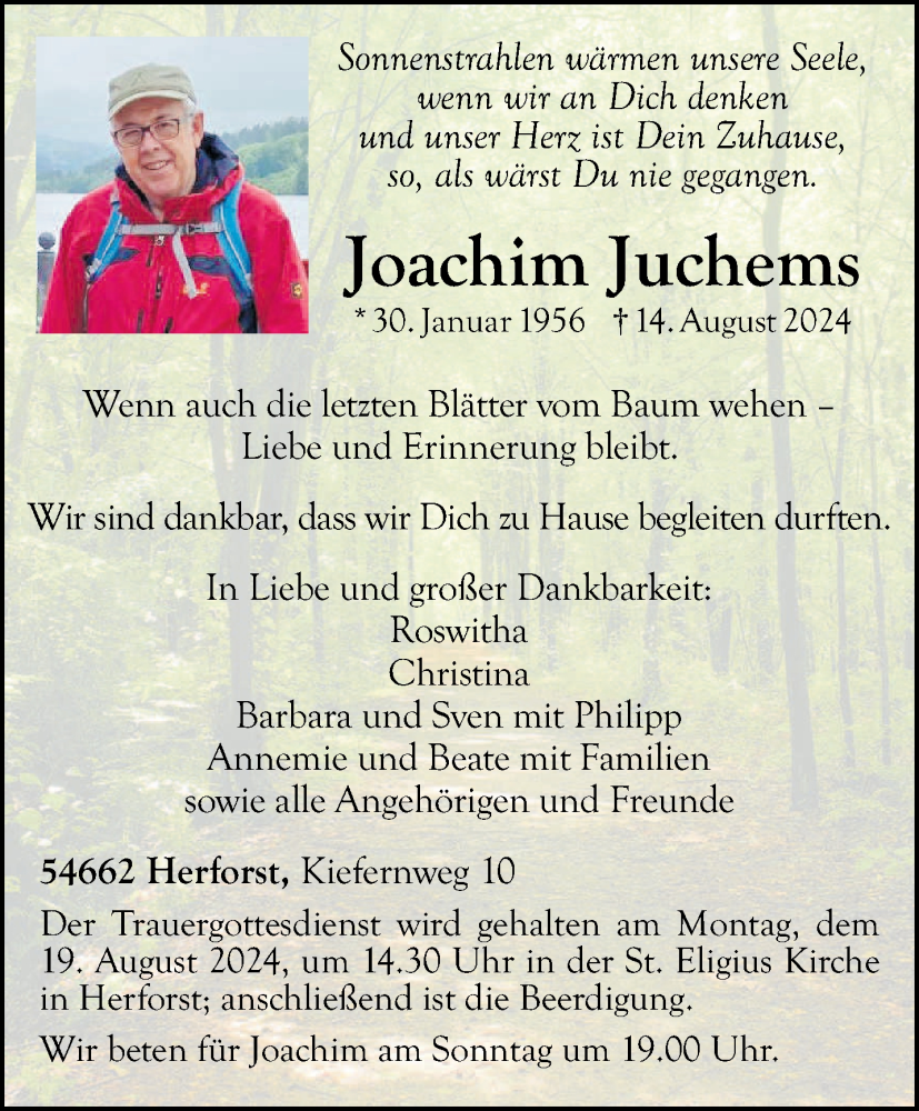  Traueranzeige für Joachim Juchems vom 17.08.2024 aus trierischer_volksfreund