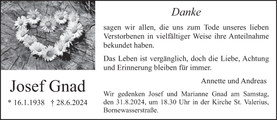 Traueranzeige von Josef Gnad von trierischer_volksfreund