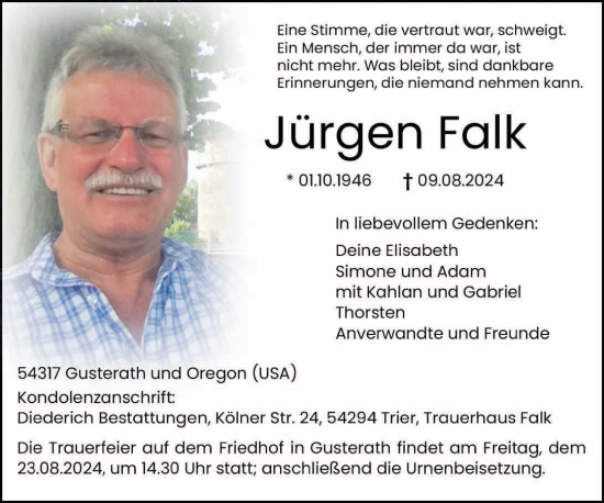 Traueranzeige von Jürgen Falk von trierischer_volksfreund