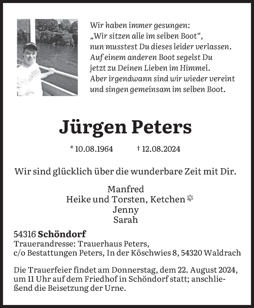  Traueranzeige für Jürgen Peters vom 17.08.2024 aus trierischer_volksfreund