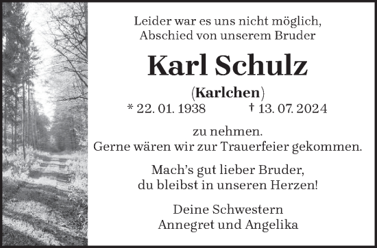 Traueranzeige von Karl Schulz von trierischer_volksfreund