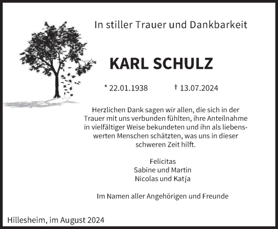 Traueranzeige von Karl Schulz von trierischer_volksfreund