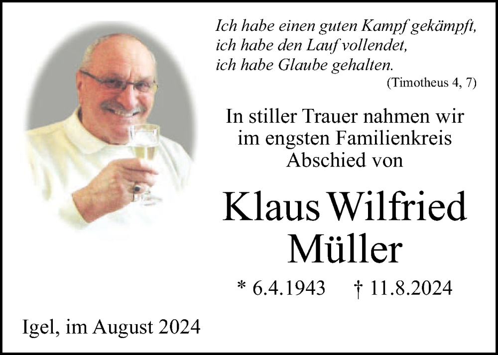  Traueranzeige für Klaus Wilfried Müller vom 24.08.2024 aus trierischer_volksfreund