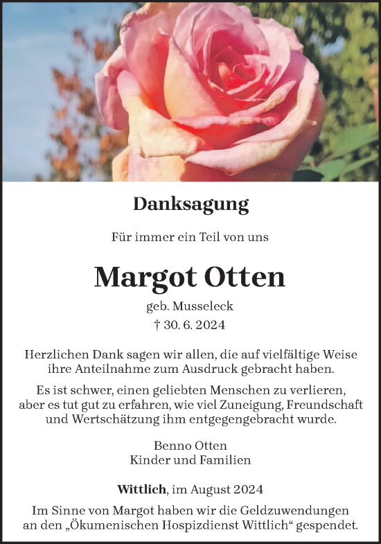 Traueranzeige von Margot Otten von trierischer_volksfreund