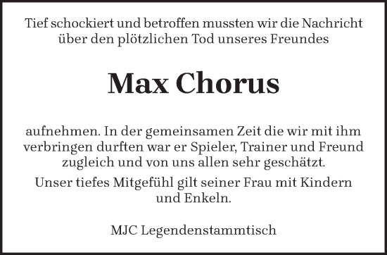 Traueranzeige von Max Chorus von trierischer_volksfreund