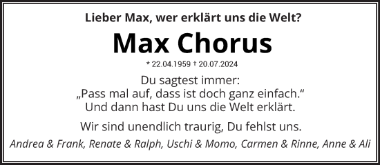 Traueranzeige von Max Chorus von trierischer_volksfreund