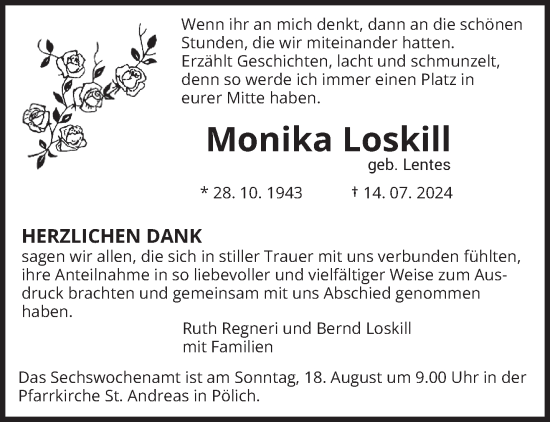 Traueranzeige von Monika Loskill von trierischer_volksfreund