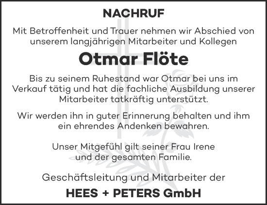 Traueranzeige von Otmar Flöte von trierischer_volksfreund