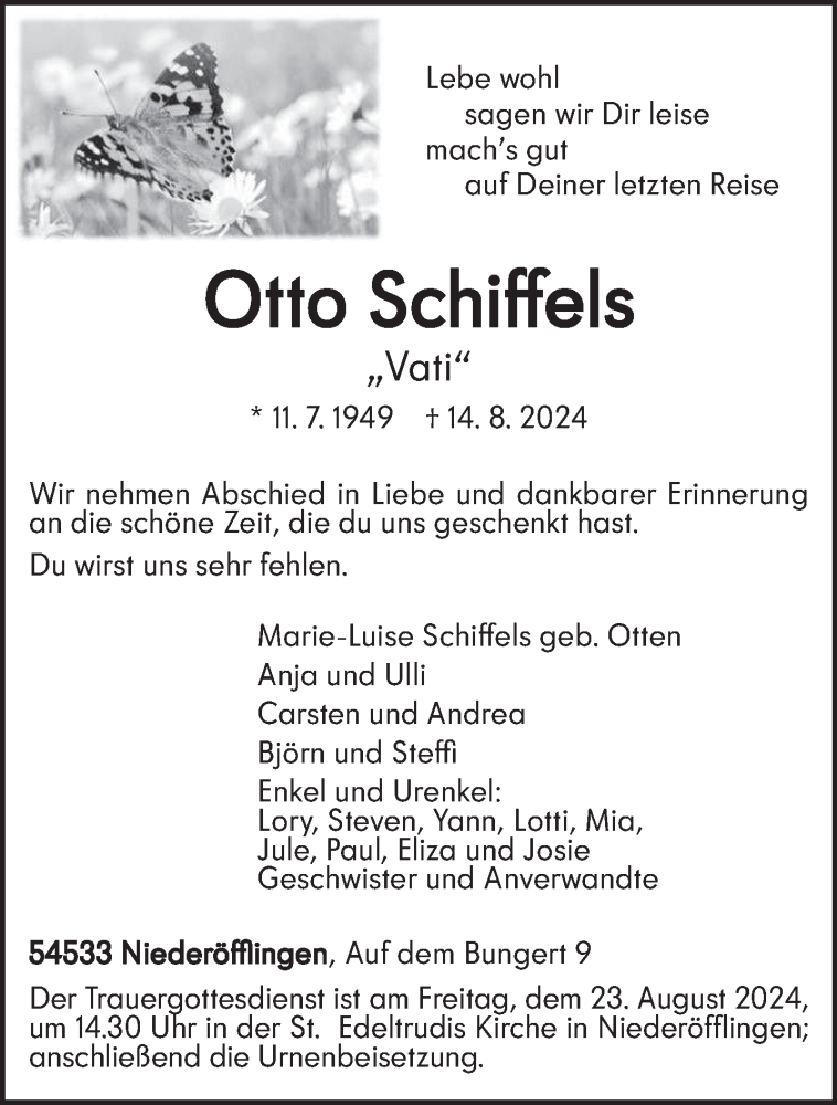  Traueranzeige für Otto Schiffels vom 17.08.2024 aus trierischer_volksfreund