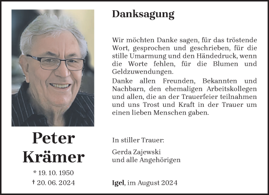 Traueranzeige von Peter Krämer von trierischer_volksfreund