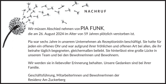 Traueranzeige von Pia Funk von trierischer_volksfreund