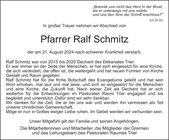 Traueranzeige von Ralf Schmitz von trierischer_volksfreund