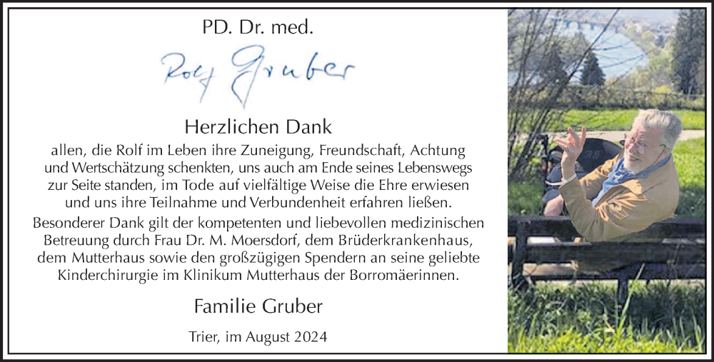  Traueranzeige für Rolf Gruber vom 24.08.2024 aus trierischer_volksfreund